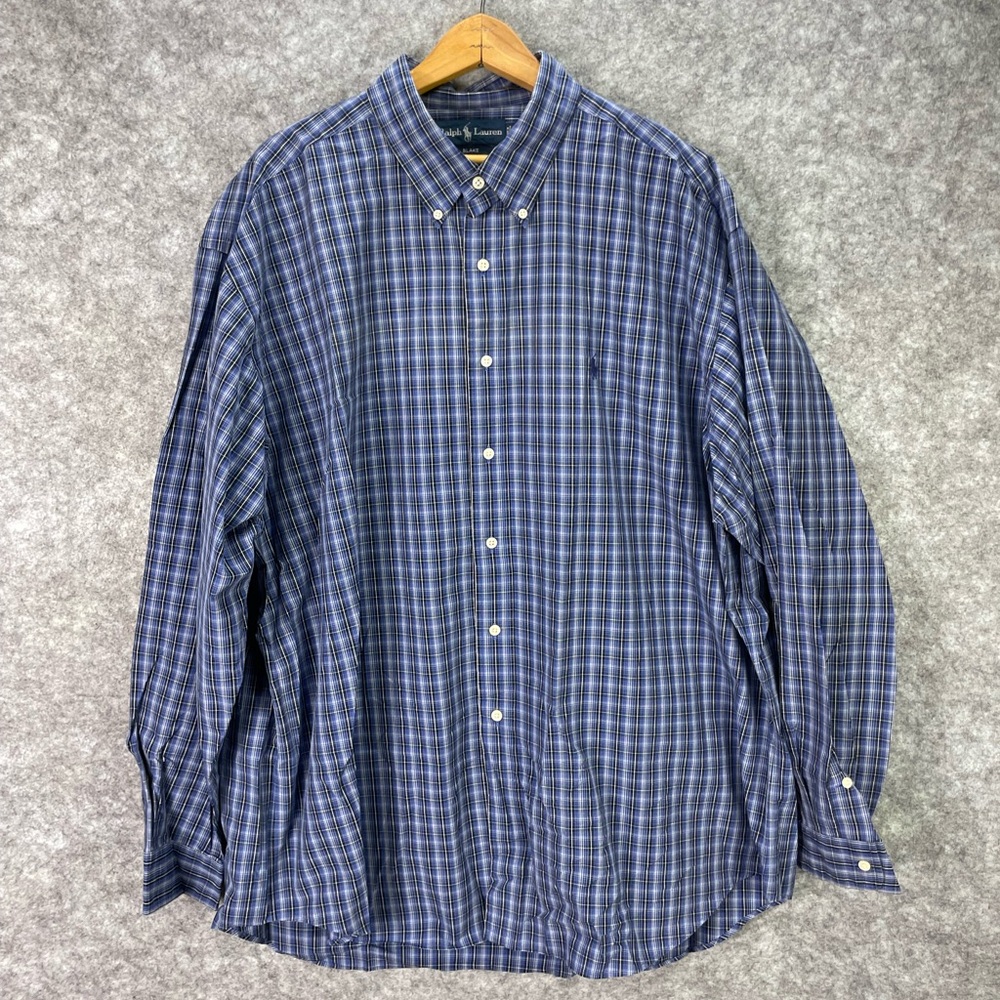 Ralph Lauren Shirt Mens 2XL Blue Plaid Blake Button Down Long Sleeve Casual.